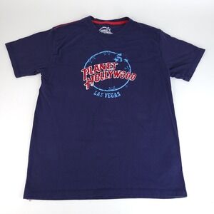 Planet Hollywood Shirt Mens Medium Dark Blue Distressed Raised Letter Logo Vegas